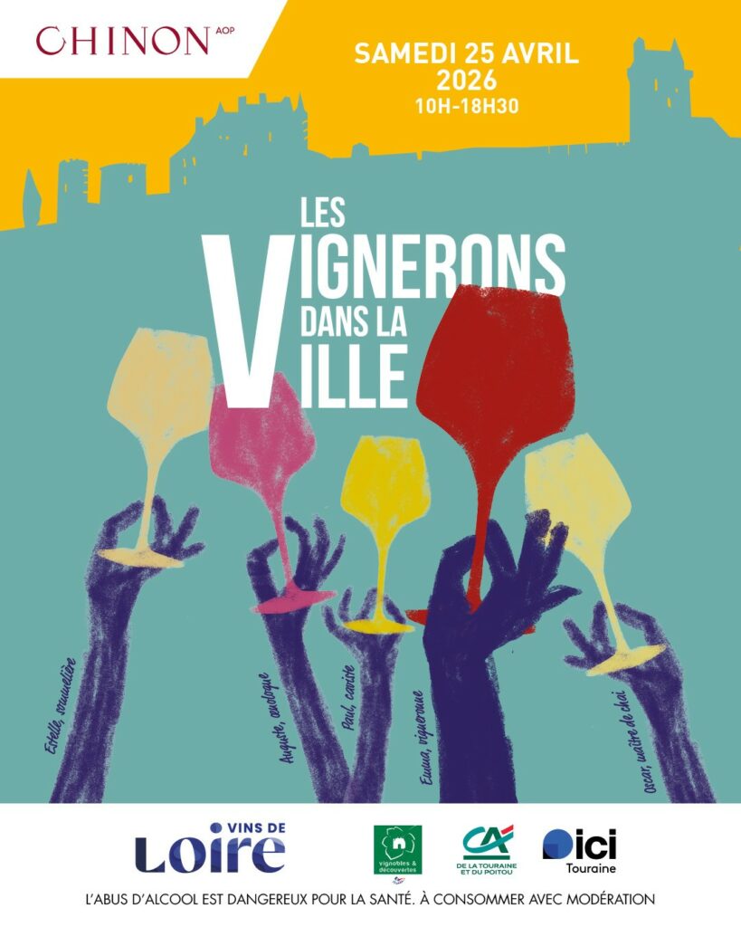 Affiche les vignerons dans la ville à Chinon année 2026